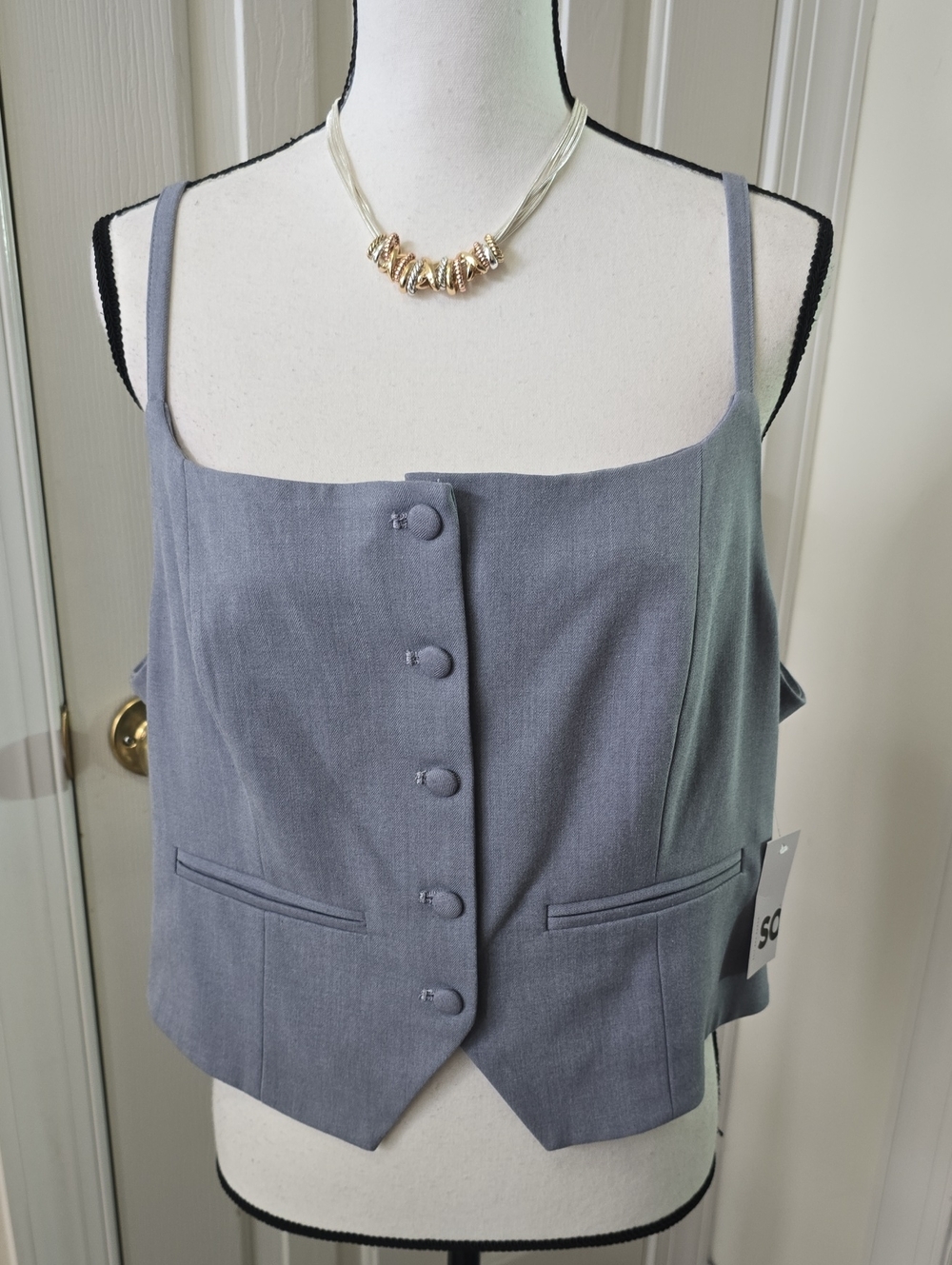 SO Brand Women's Juniors Dusty Lavender Tailored Button-Front Camisole Vest XL